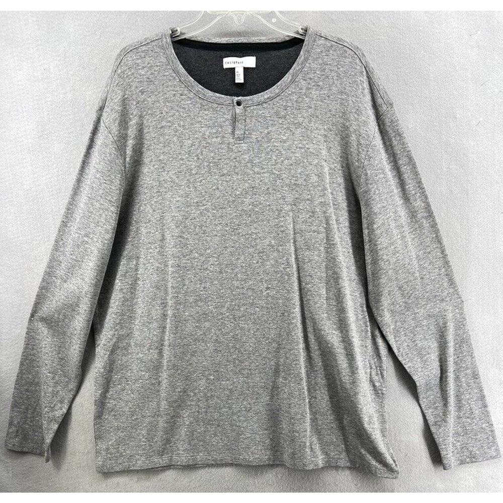Calibrate Shirt Mens XXL 2XL Henley Long Sleeve T-Shirt Gray Heather Snap Button
